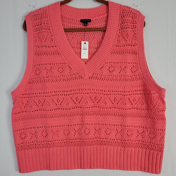 New Talbots Sleeveless Mixed Stitch Sweater Vest sz XL Coral Pink Classic Preppy - Picture 2 of 7